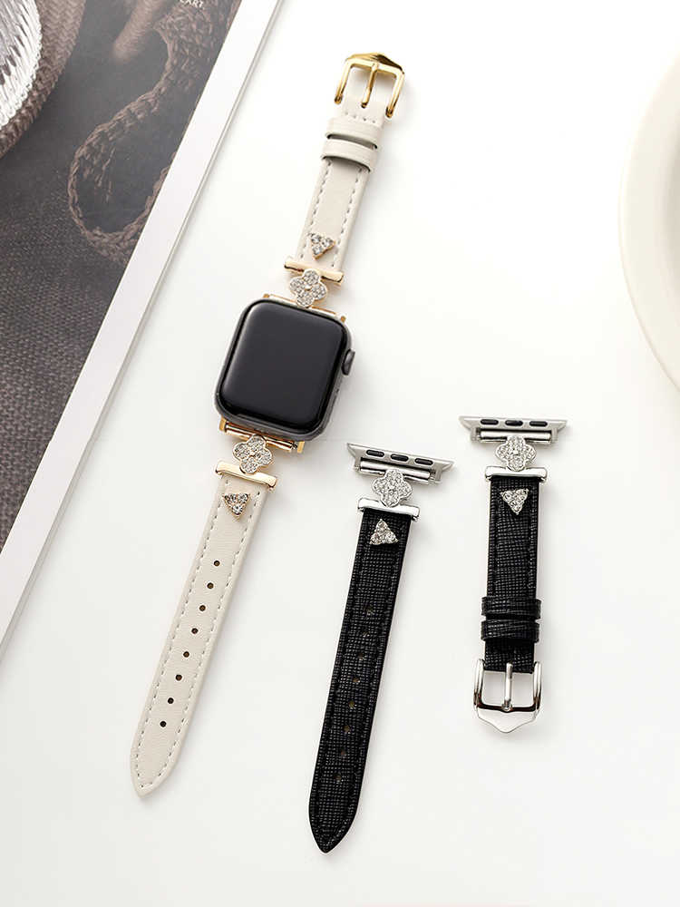 Full Diamond Clover Buckle with Diamond Rivet Leather Band