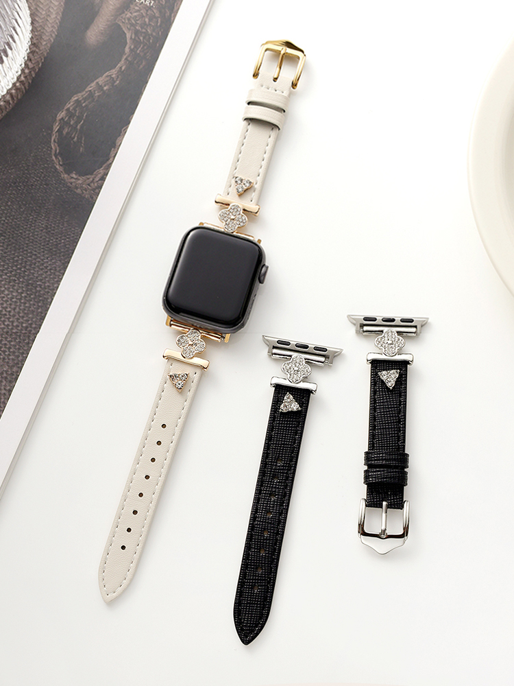 Full Diamond Clover Buckle with Diamond Rivet Leather Band