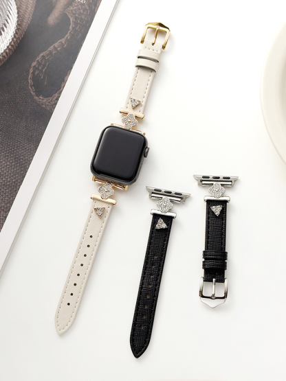 Full Diamond Clover Buckle with Diamond Rivet Leather Band