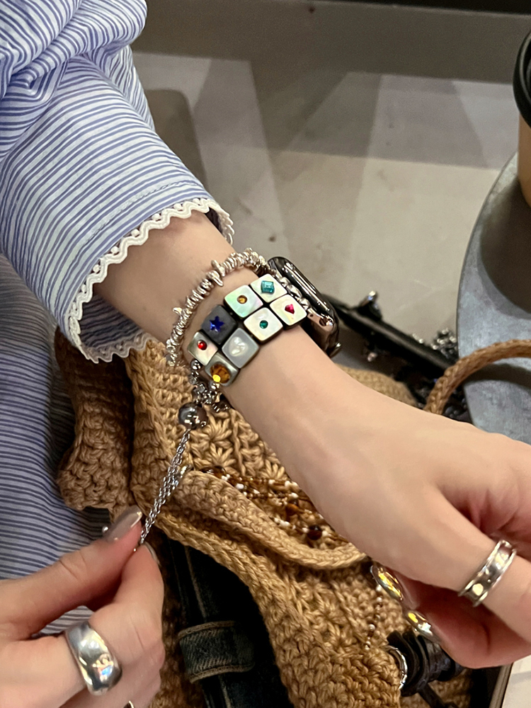 Colored Gemstone Double Chain Stainless Steel Band