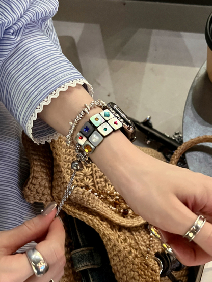 Colored Gemstone Double Chain Stainless Steel Band