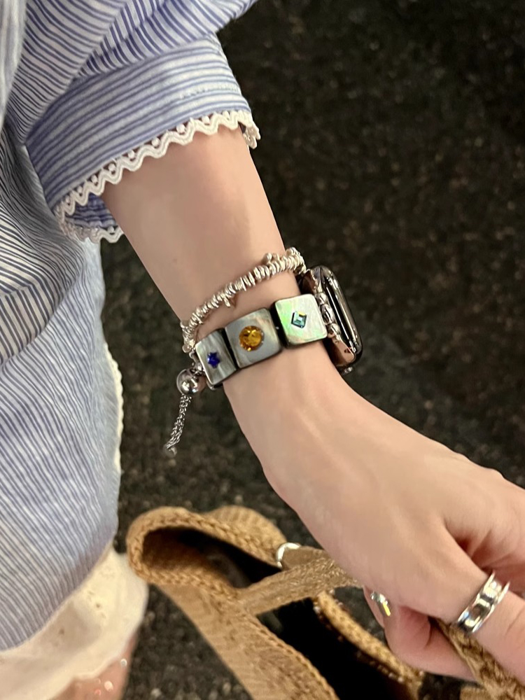 Colored Gemstone Chain Stainless Steel Band