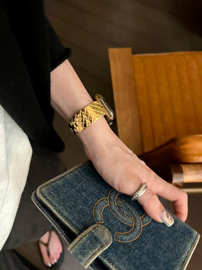 Diamond Check Pattern Bracelet Stainless Steel Band