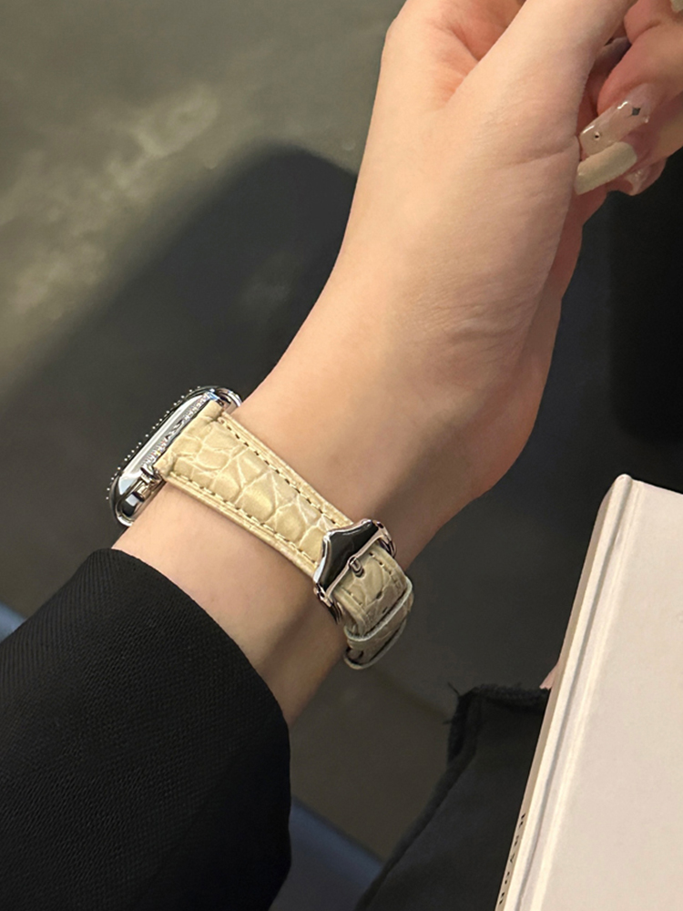 Diamond D-shaped Buckle Crocodile Pattern Leather Band