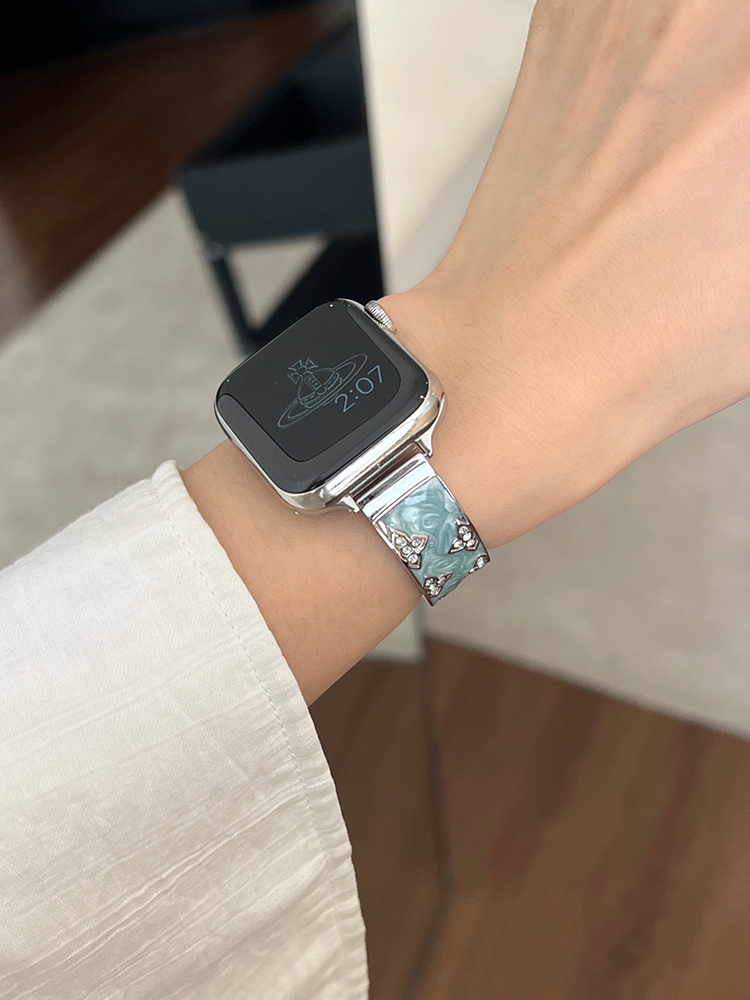 Diamond Clover Quicksand Effect Stainless Steel Band