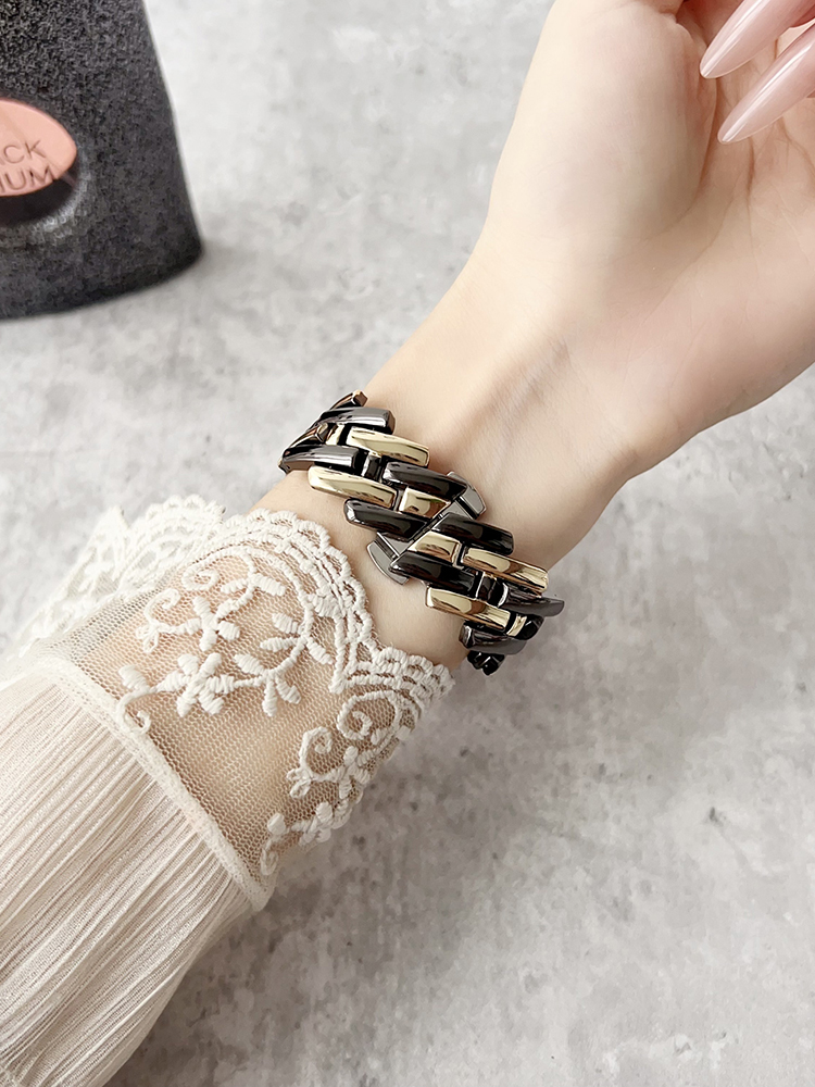 H Letter Two-color Mixed Stitching Stainless Steel Band