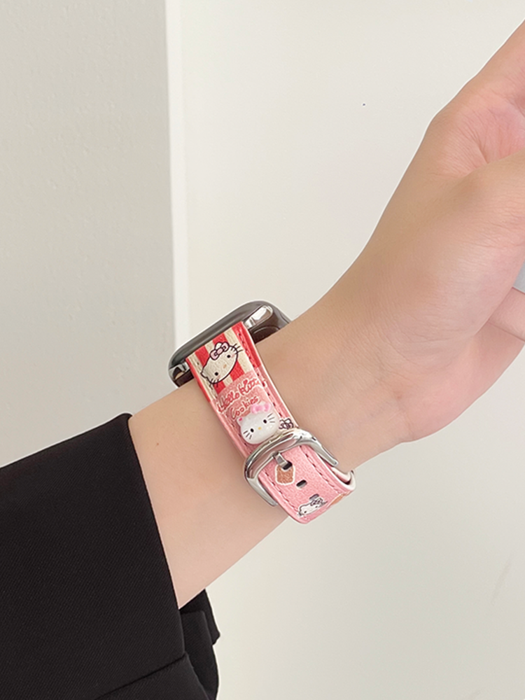 Kitty Eating Cookies Graffiti Leather Band