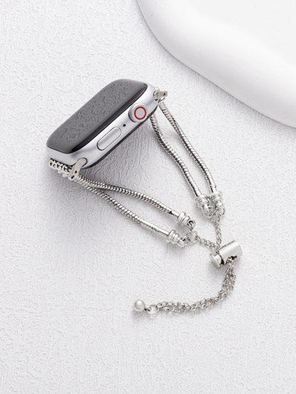 Double Chain Beaded Bracelet Stainless Steel Band