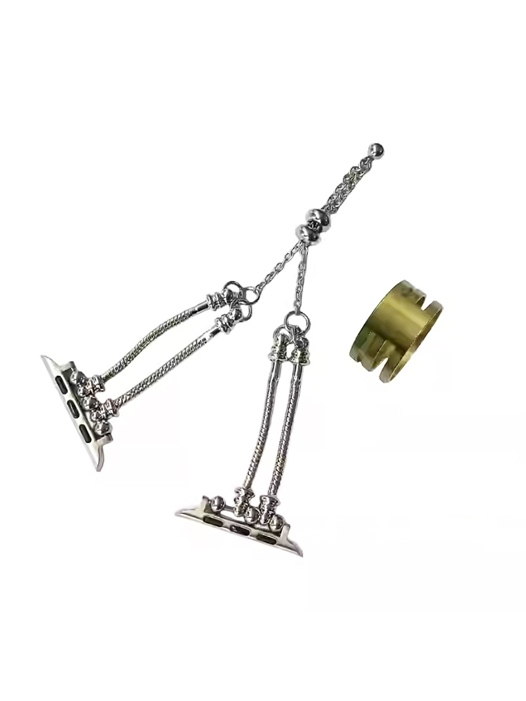 Double Chain Beaded Bracelet Stainless Steel Band