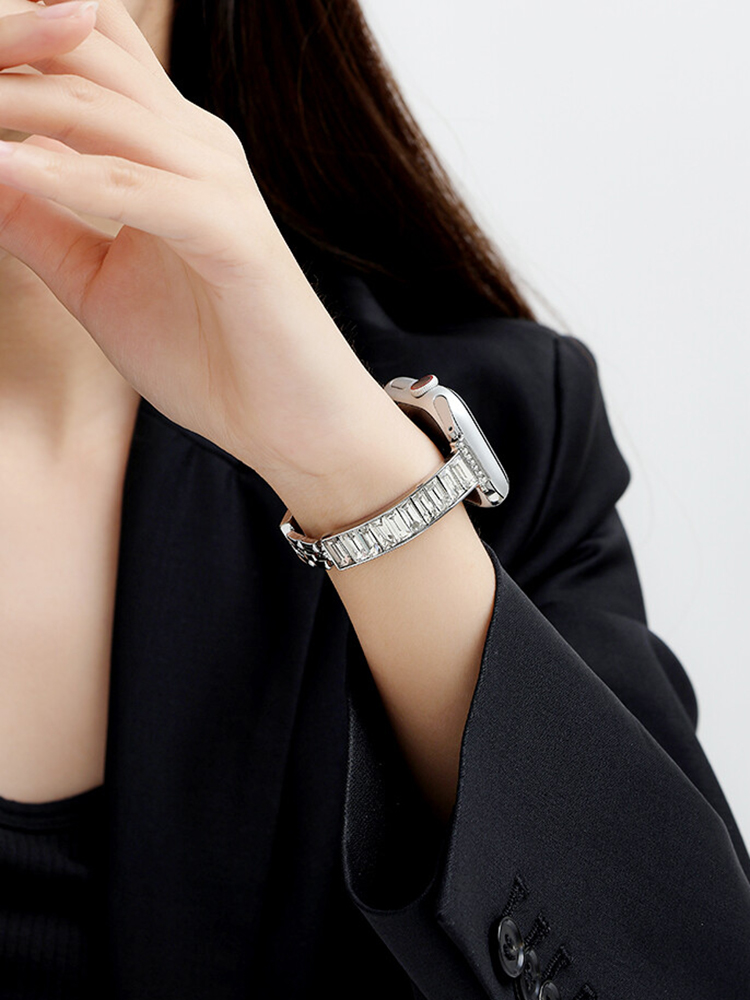 Square Zircon Bracelet Stainless Steel Band