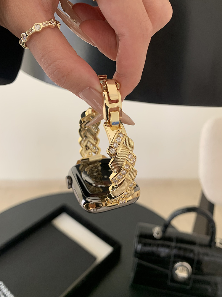 Zircon Woven Pattern Bracelet Stainless Steel Band