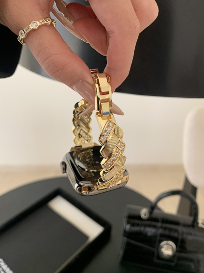 Zircon Woven Pattern Bracelet Stainless Steel Band