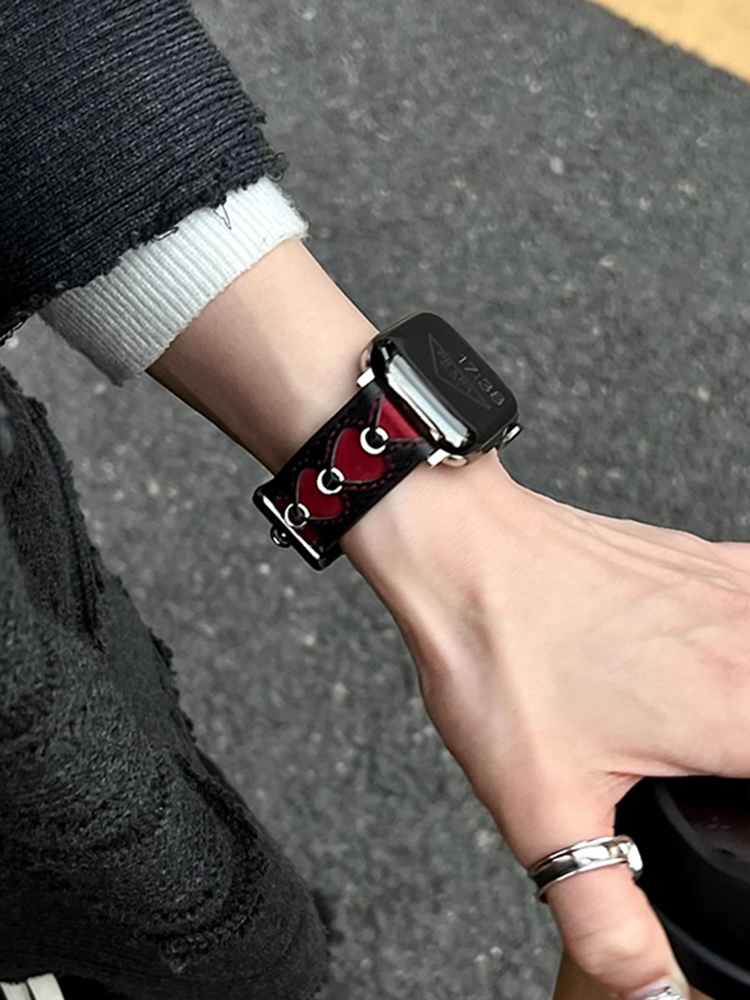 Red Hearts Leather Band