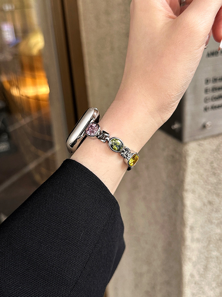 Colored Gemstone Diamonds Stainless Steel Band