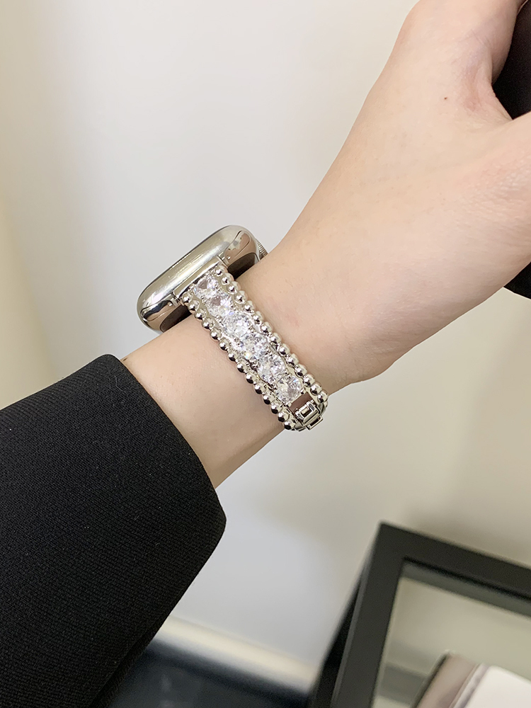 Double Row Beads Full Diamond Stainless Steel Band