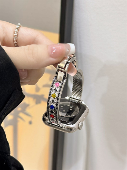 Colored Retro Pattern Bracelet Stainless Steel Band