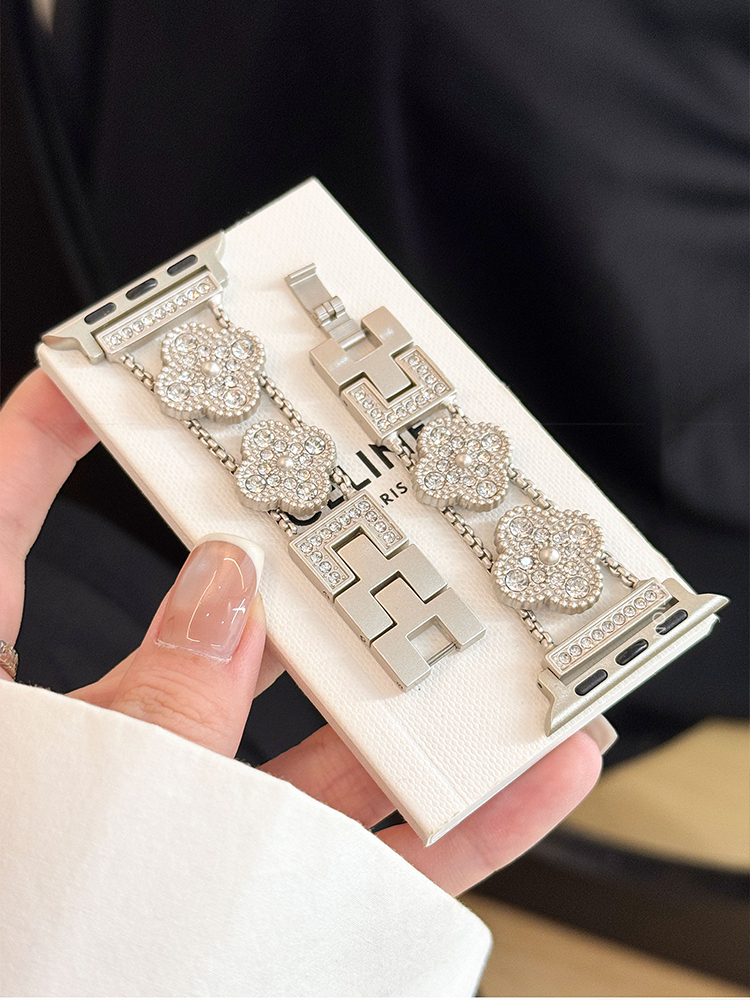 Full Diamond Star Four-leaf Clover Stainless Steel Band