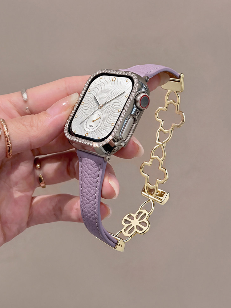 Cut-out Clover Magnetic Clasp Leather Band for Apple Watch