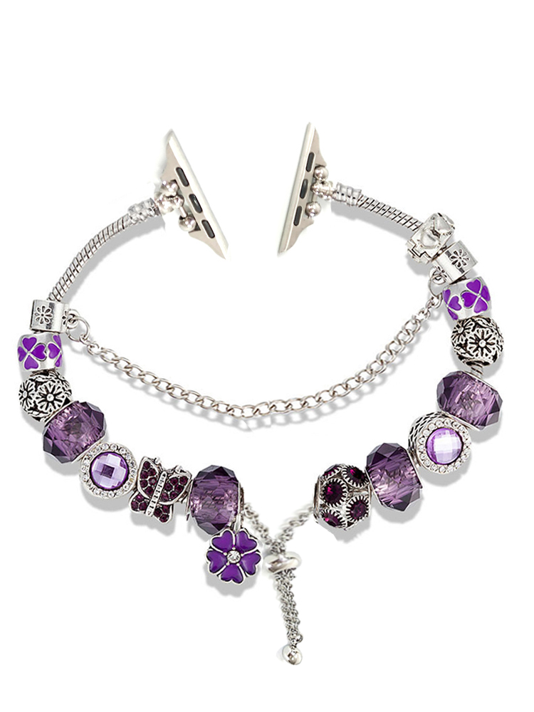 Butterflies and Flowers Beaded Bracelet Stainless Steel Band