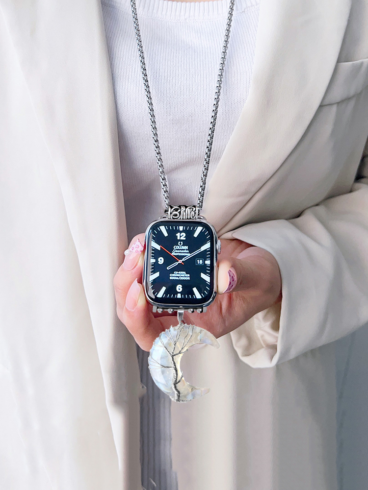 Crystal Moon Pendant Titanium Steel Necklace