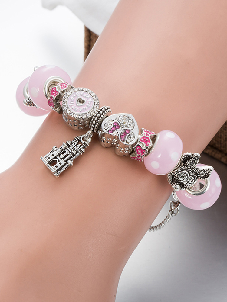 Pink Mickey Castle Crystal Beaded Band