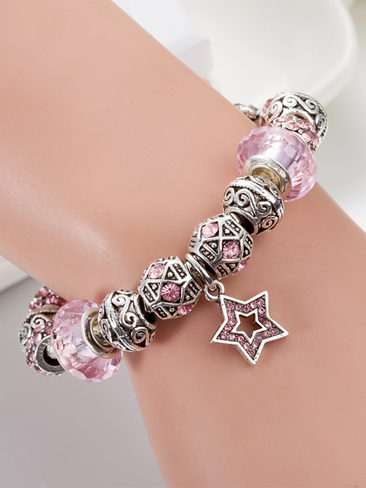 Pink Five-pointed Star Crystal Beaded Band