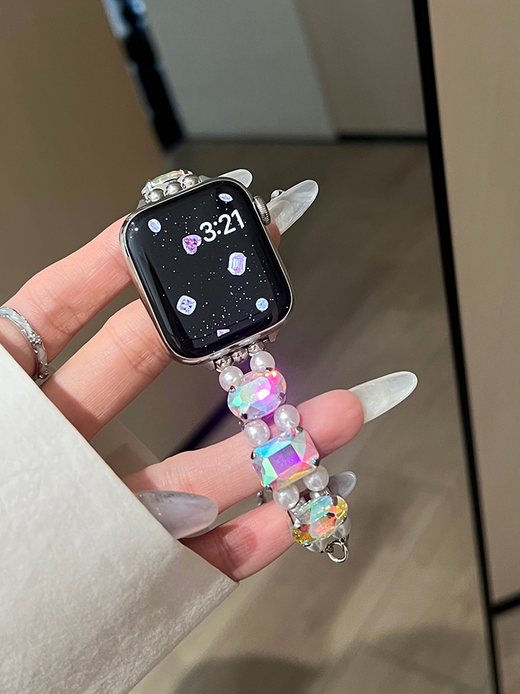 Large Zircon and Pearls Stainless Steel Band