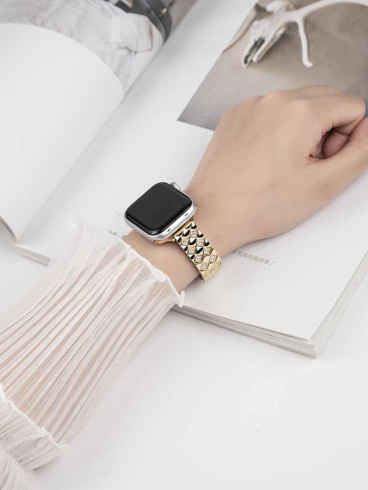 Rhinestone Double Row Shell Stainless Steel Band