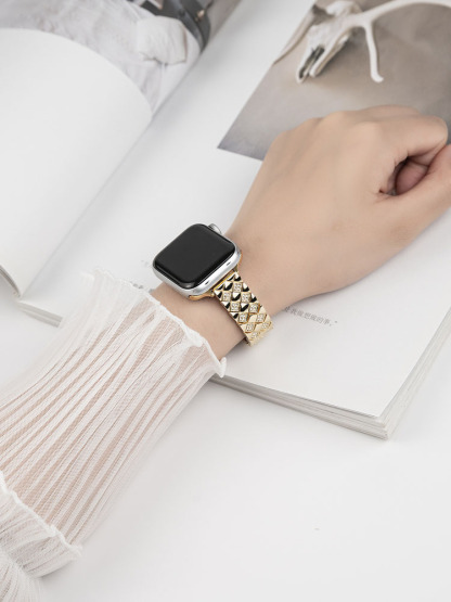 Rhinestone Double Row Shell Stainless Steel Band