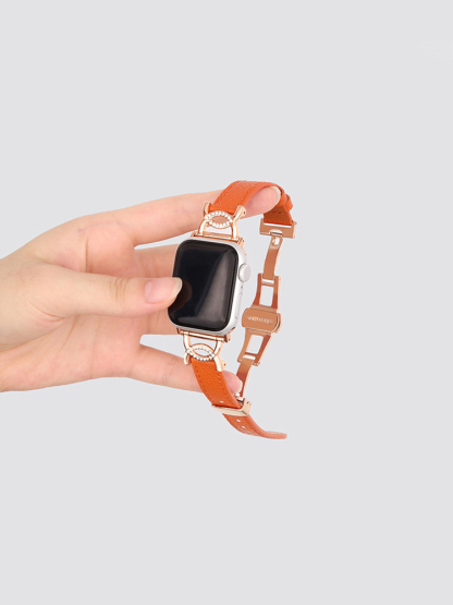 Diamond-set Double C Butterfly Buckle Leather Band