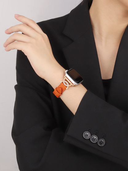 Diamond-set Double C Butterfly Buckle Leather Band