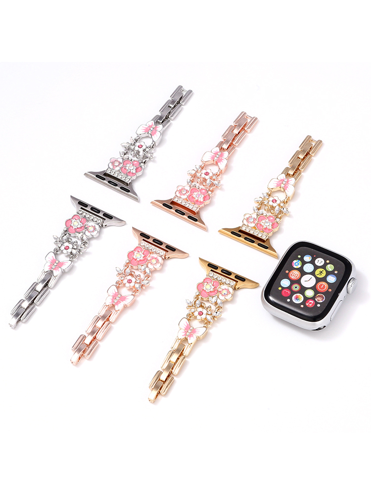 Diamond-encrusted Flowers Stainless Steel Band