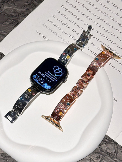 Mickey Engraved Gemstone Bracelet Stainless Steel Band