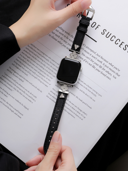 Full Diamond Clover Buckle with Diamond Rivet Leather Band