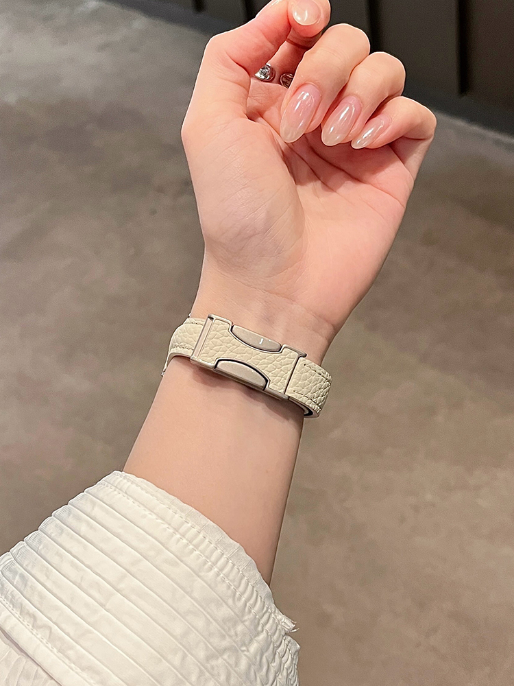 Litchi Pattern H Magnetic Buckle Curve Leather Band