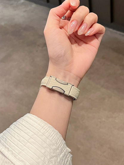 Litchi Pattern H Magnetic Buckle Curve Leather Band