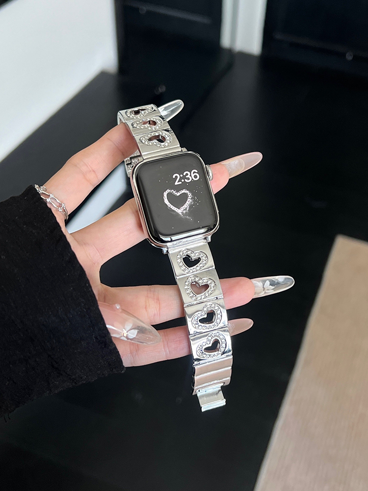 Heart with Diamond Hollow Stainless Steel Band