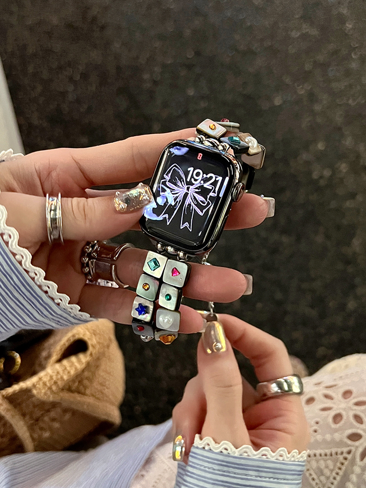 Colored Gemstone Double Chain Stainless Steel Band