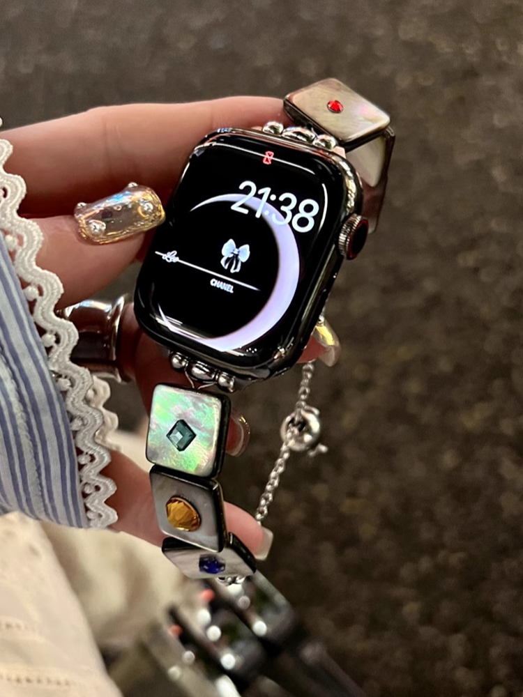 Colored Gemstone Chain Stainless Steel Band