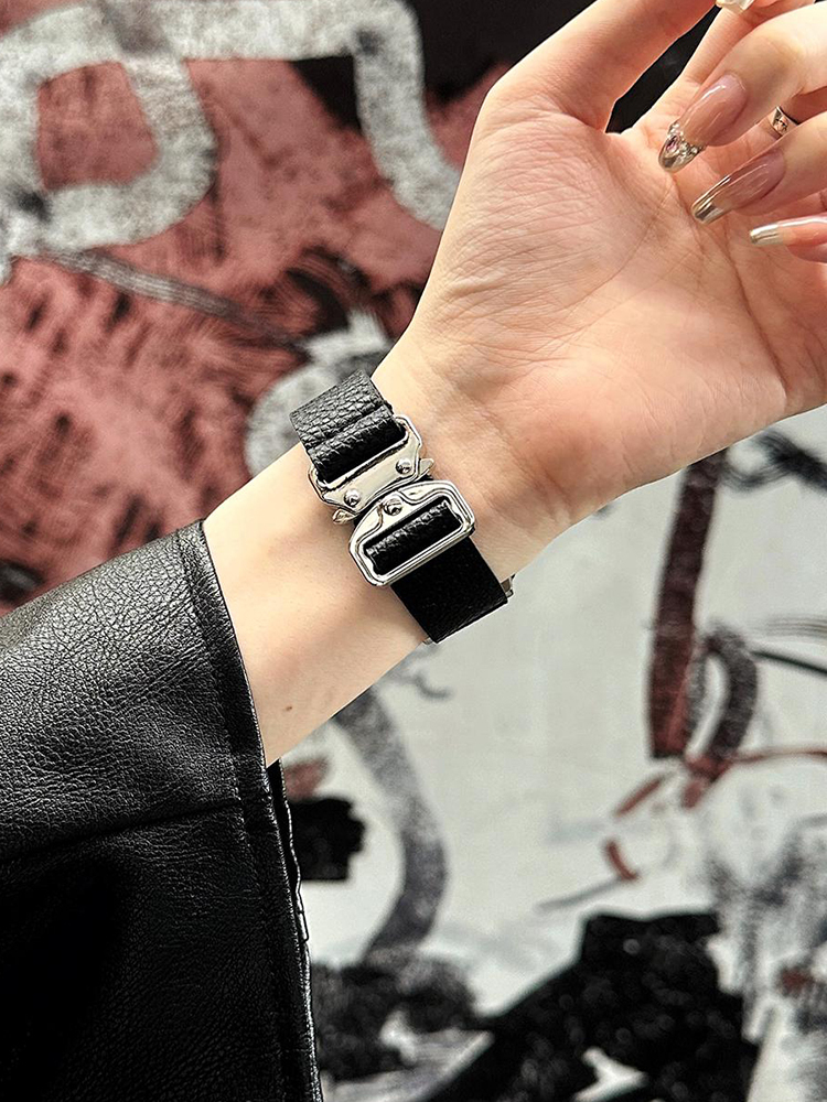 Quick Release Buckle Lychee Pattern Leather Band