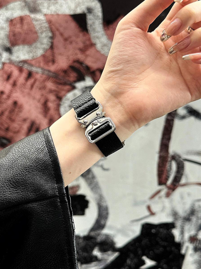 Quick Release Buckle Lychee Pattern Leather Band