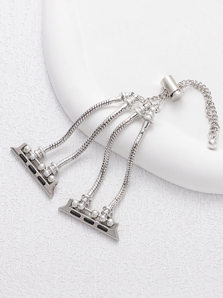 Double Chain Beaded Bracelet Stainless Steel Band