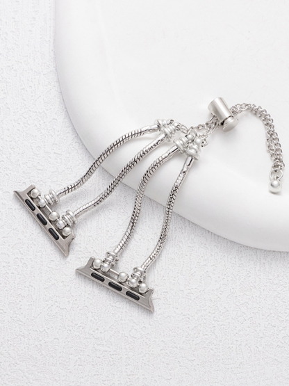 Double Chain Beaded Bracelet Stainless Steel Band