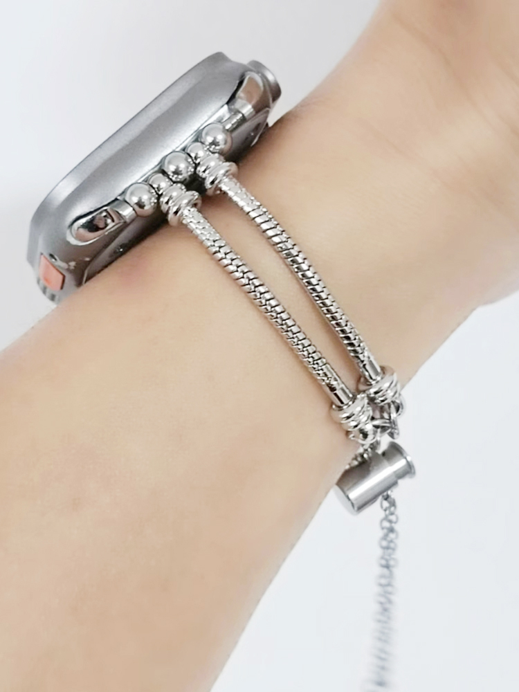 Double Chain Beaded Bracelet Stainless Steel Band