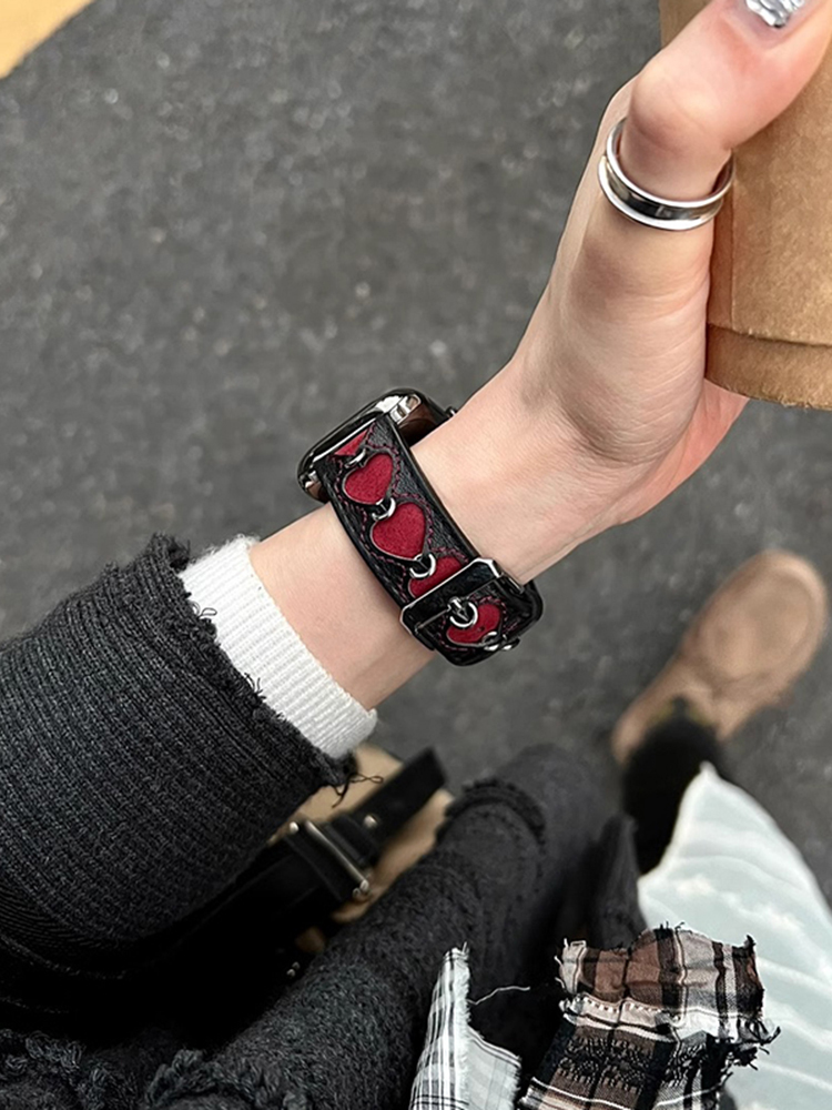 Red Hearts Leather Band