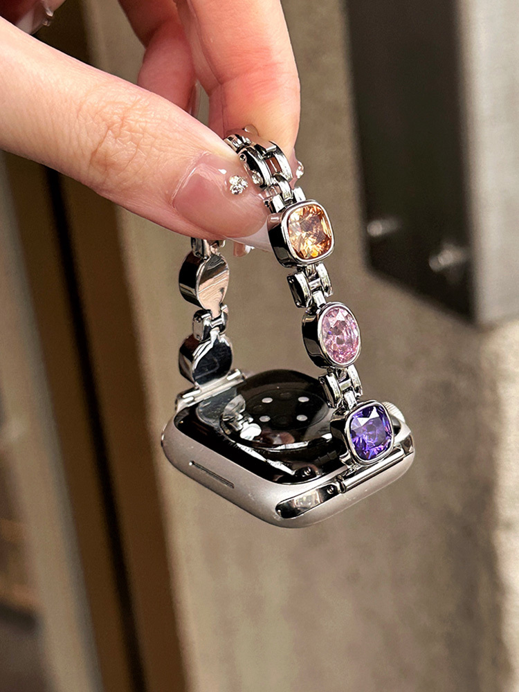 Colored Gemstone Diamonds Stainless Steel Band