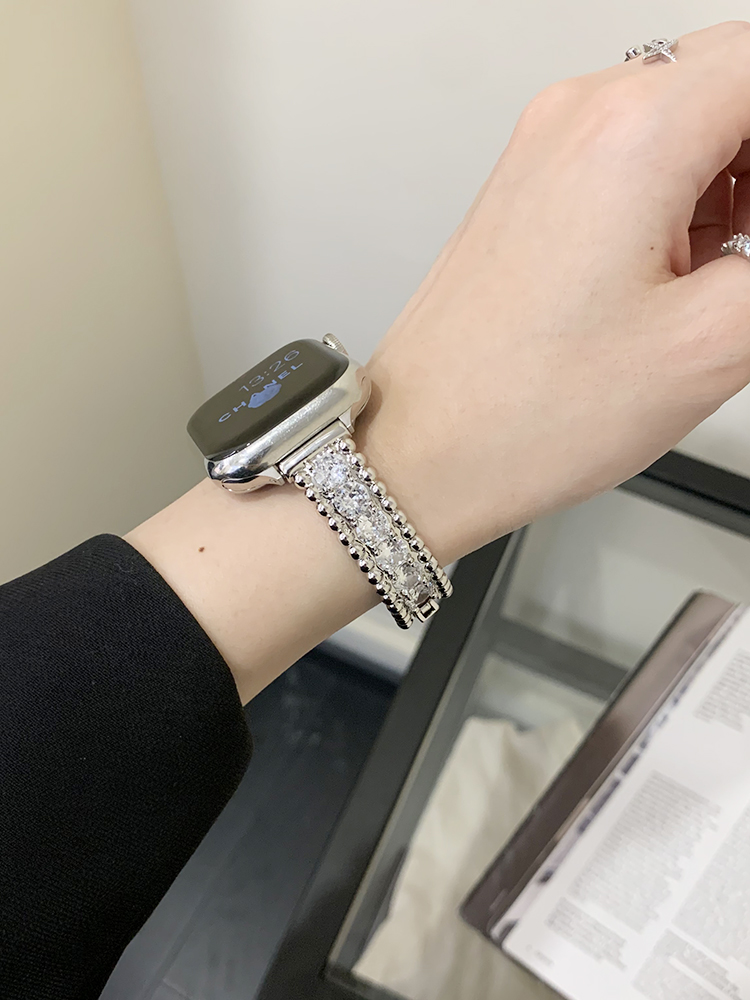 Double Row Beads Full Diamond Stainless Steel Band