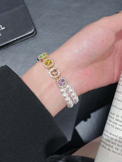 Pearl with Colorful Diamonds Metal Band for Apple Watch