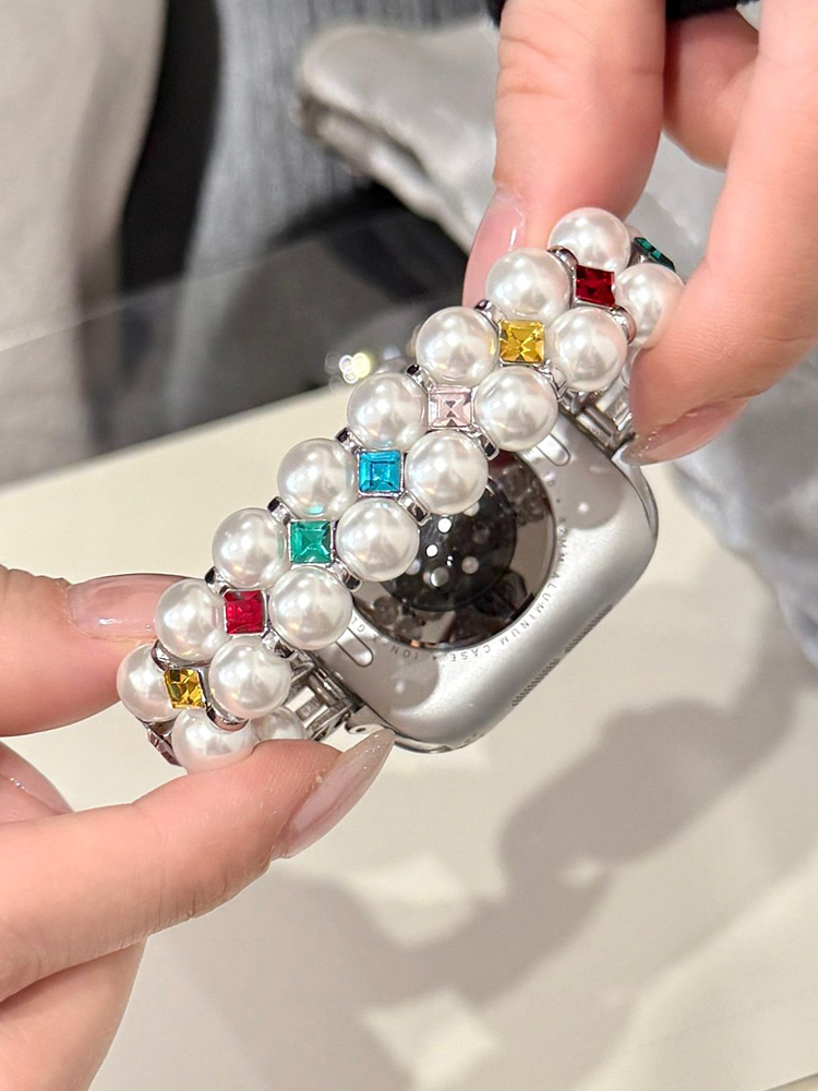 Pearl & Colored Diamond Woven Elastic Band for Apple Watch