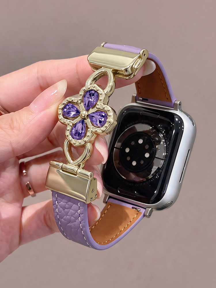 Cut-out Clover Magnetic Clasp Leather Band for Apple Watch